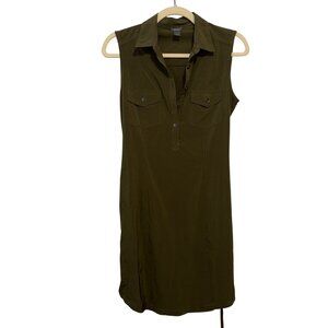Eddie Bauer Sleeveless Olive Green Shirt Dress With Button Front & Pockets S